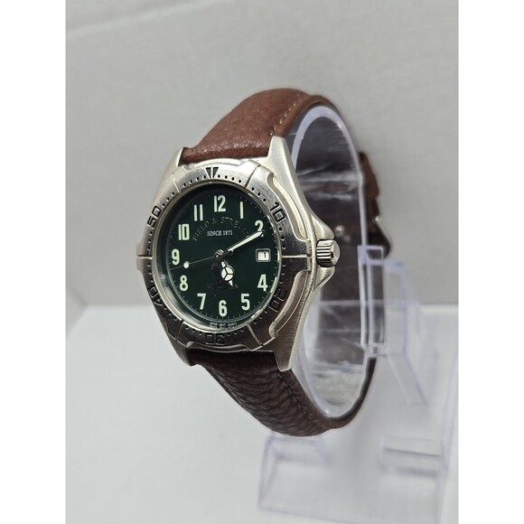 Field And Stream Mens Quartz Green Dial Date 50M Watch New Battery Leather Strap - Picture 2 of 12
